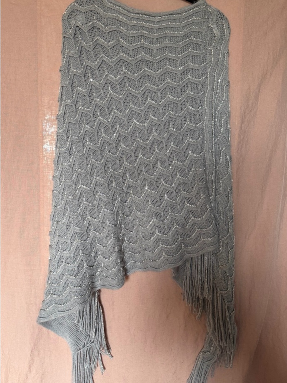 Maurices Silver-Gray Knit Fringe Poncho